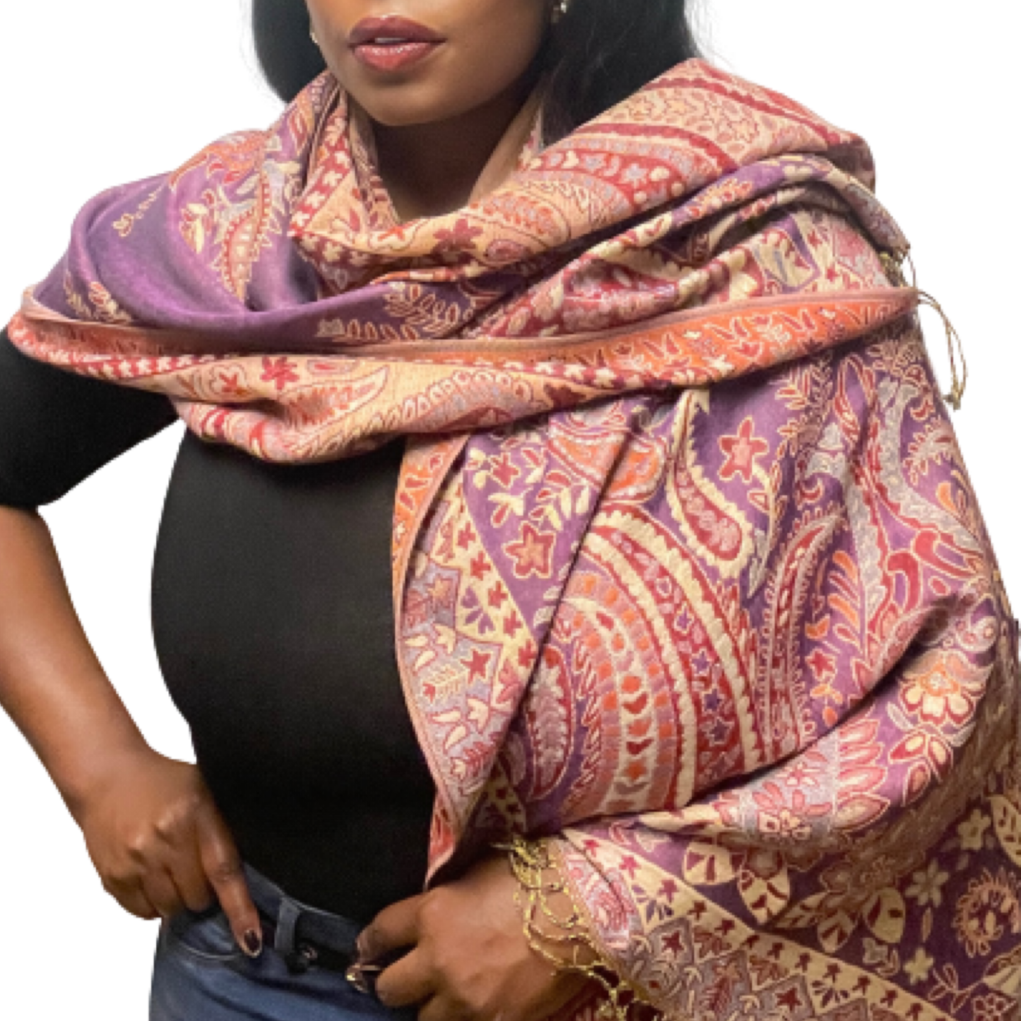 Purple Paisley Multicolored Pashmina Scarf (with gift box)