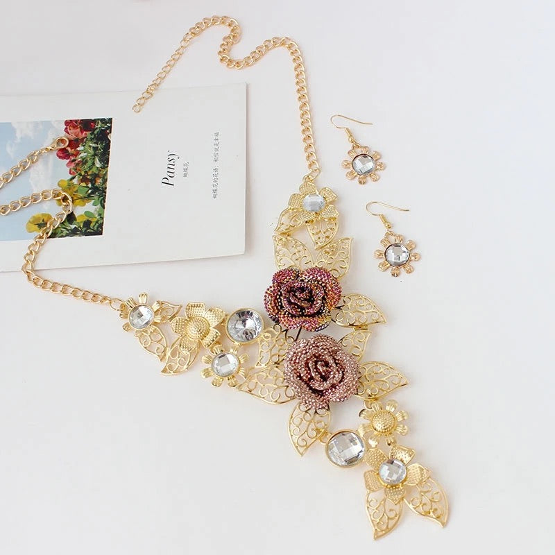 Bohemian Floral Necklace and Earring Set