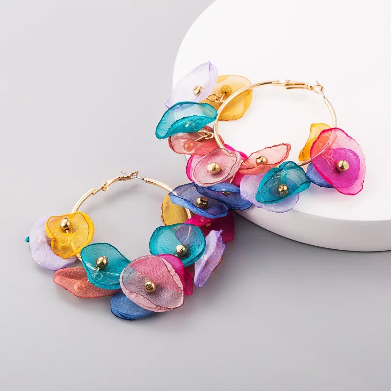 Pink Fabric Flower Embellished Hoops