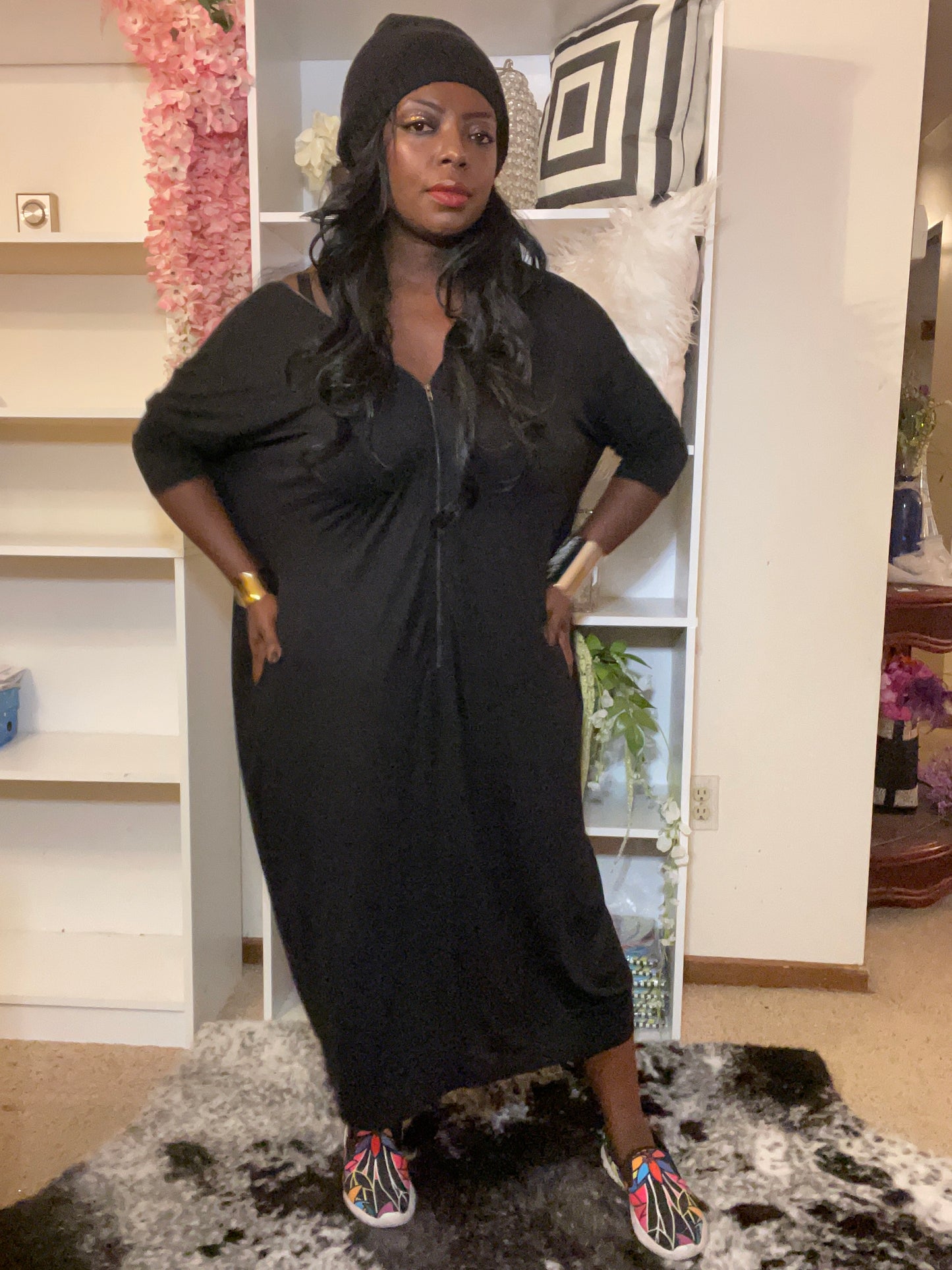 Black Dolman Double Zip Dress