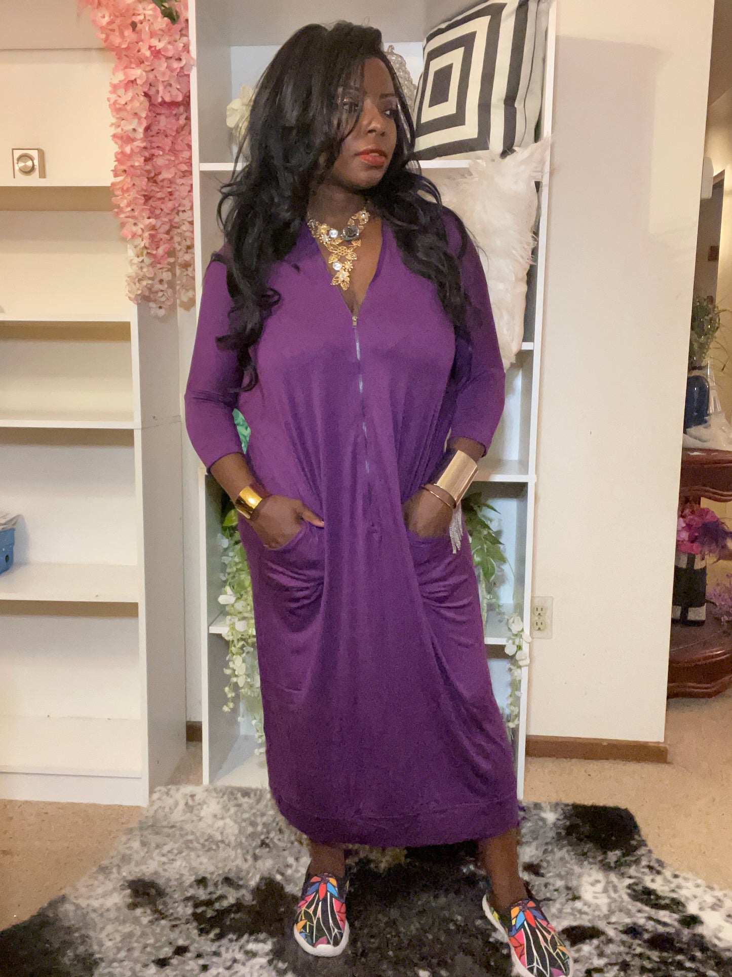 Purple Dolman Double Zip Dress
