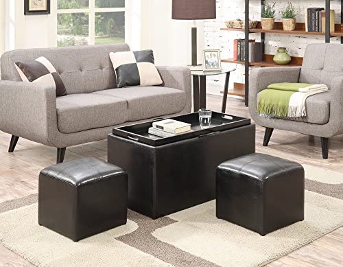 Convenience Concepts Designs4Comfort Sheridan Storage Bench w / 2 Side Ottomans, Black