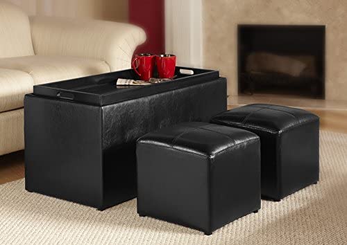Convenience Concepts Designs4Comfort Sheridan Storage Bench w / 2 Side Ottomans, Black