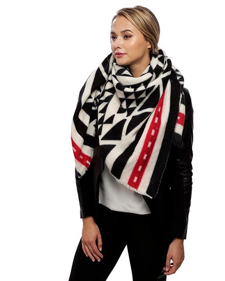 Black Red and Ivory Aztec Style Blanket Scarf