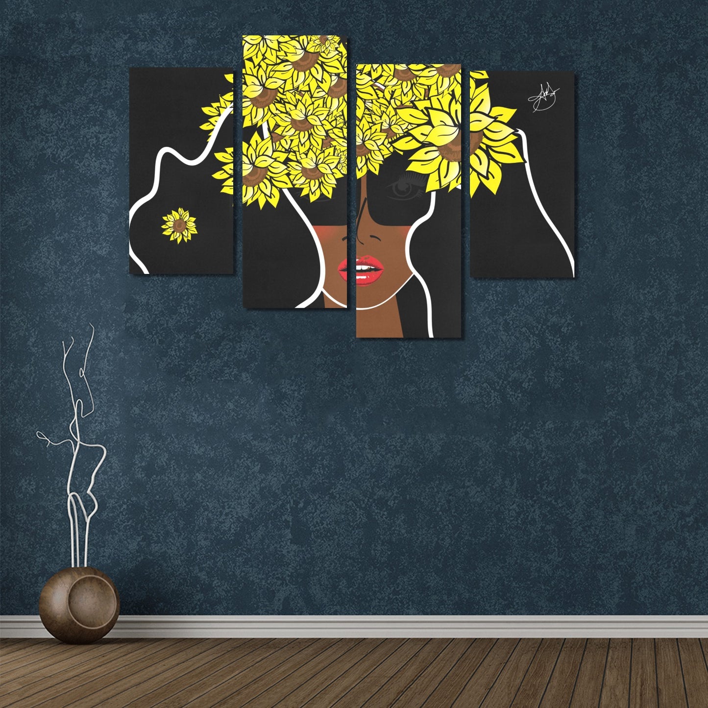 AMMA JO Cocoa Sunflower 4 Piece Wall Art Canvas Wall Art Y (4 pieces)