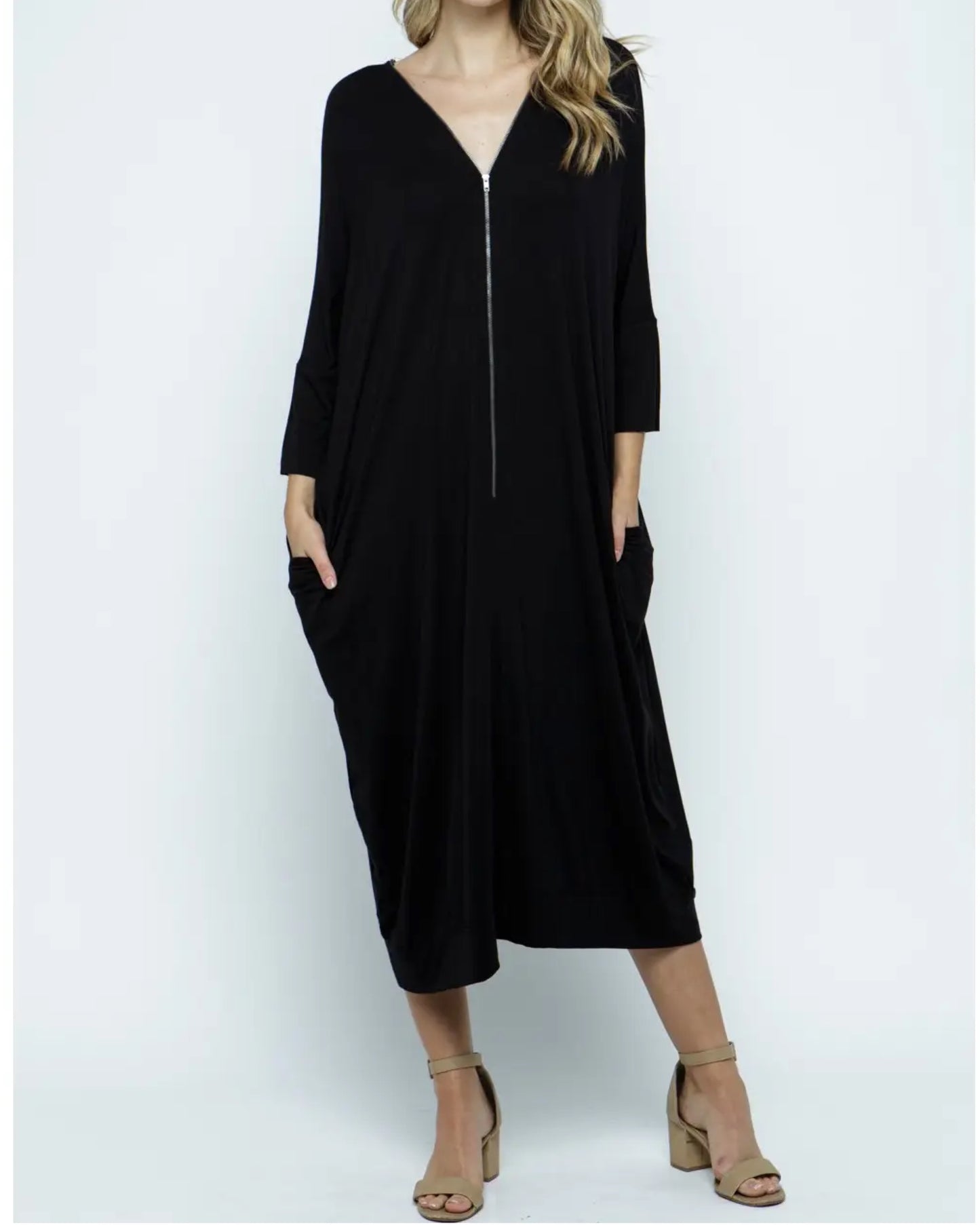 Black Dolman Double Zip Dress