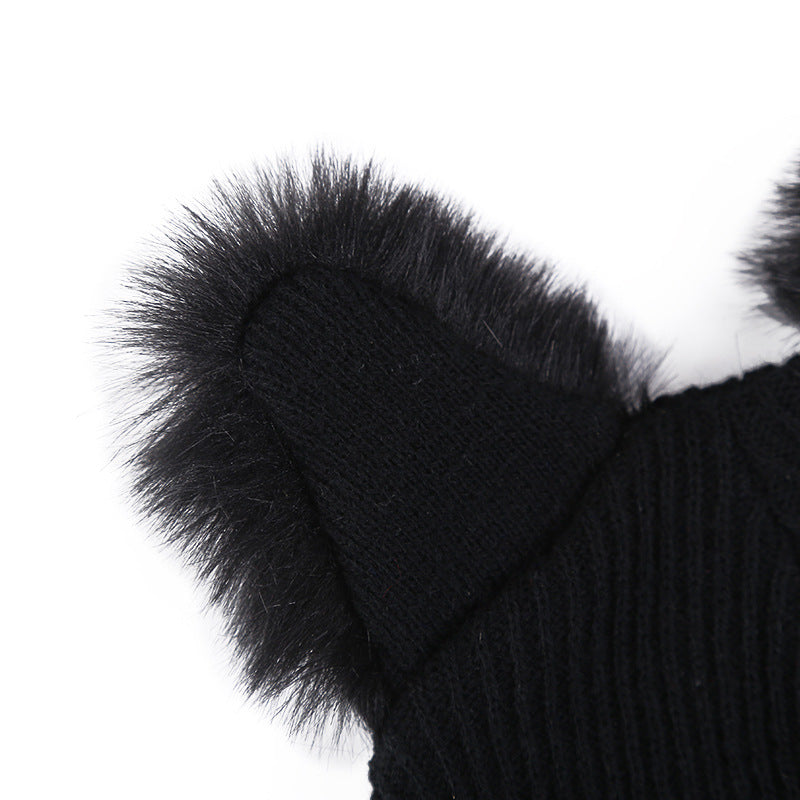 Cat Themed Beanie Hat - Black