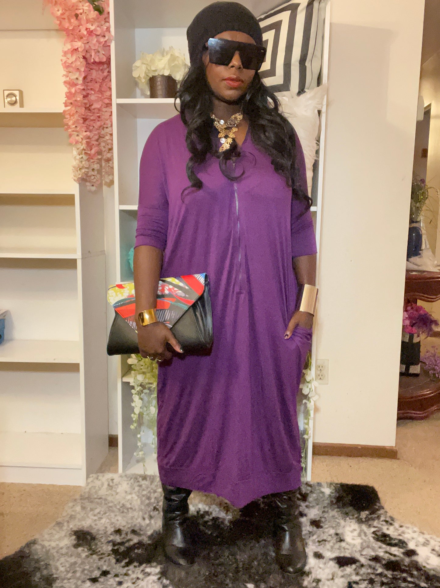 Purple Dolman Double Zip Dress