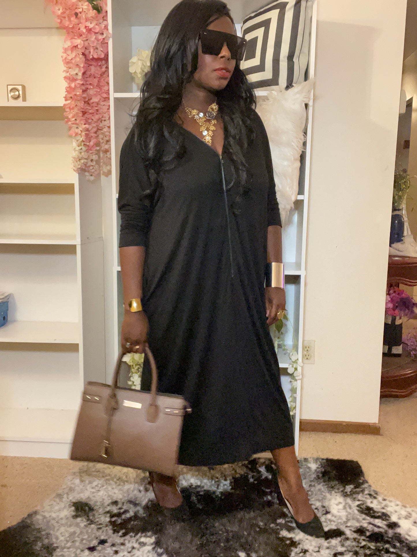 Black Dolman Double Zip Dress