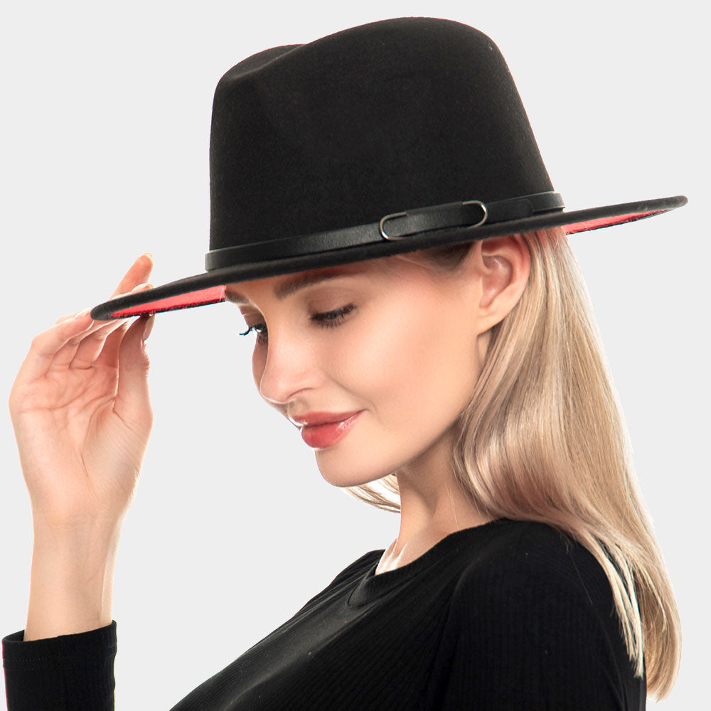 Fall Belted Panama Hat - Black with Red Finish