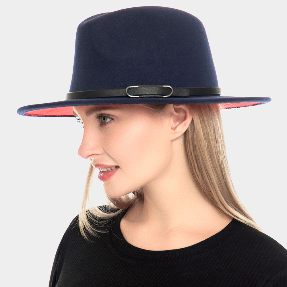 Fall Belted Panama Hat - Navy with Red Finish
