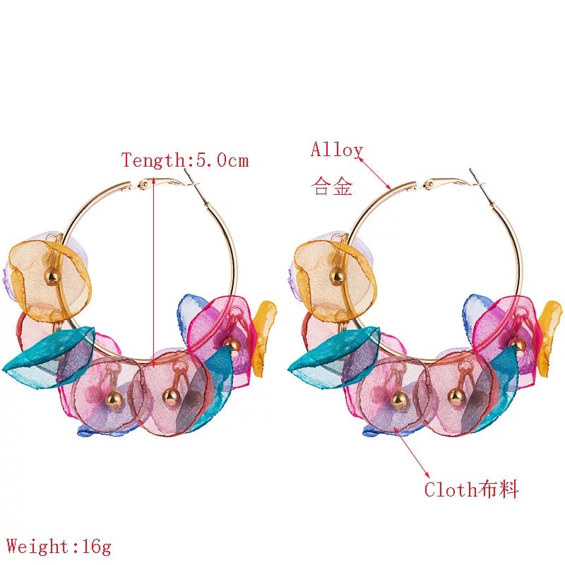Pink Fabric Flower Embellished Hoops