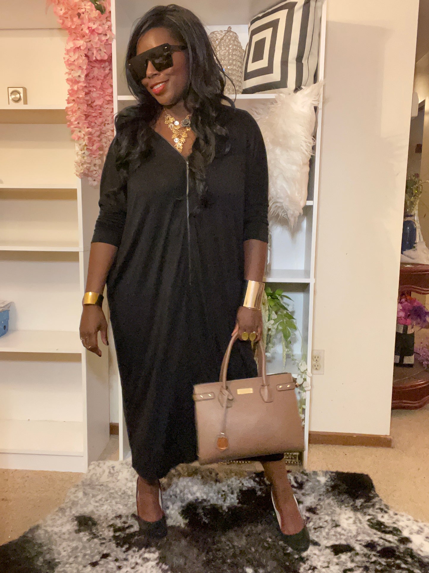 Black Dolman Double Zip Dress