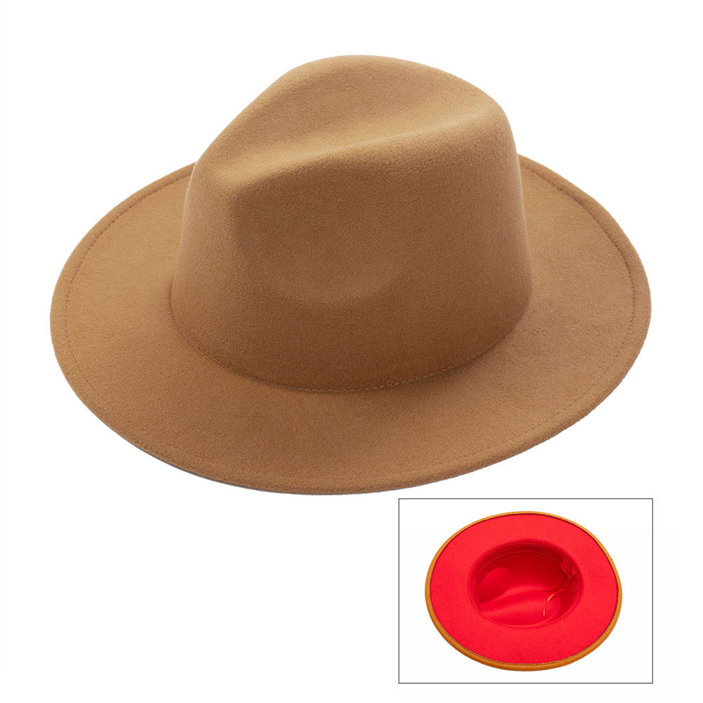 Panama Fedora Hat - Camel with Red Finish