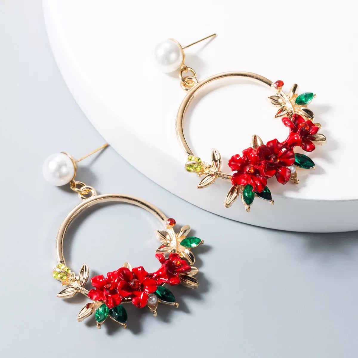 Enamel Flower Hoop Earrings