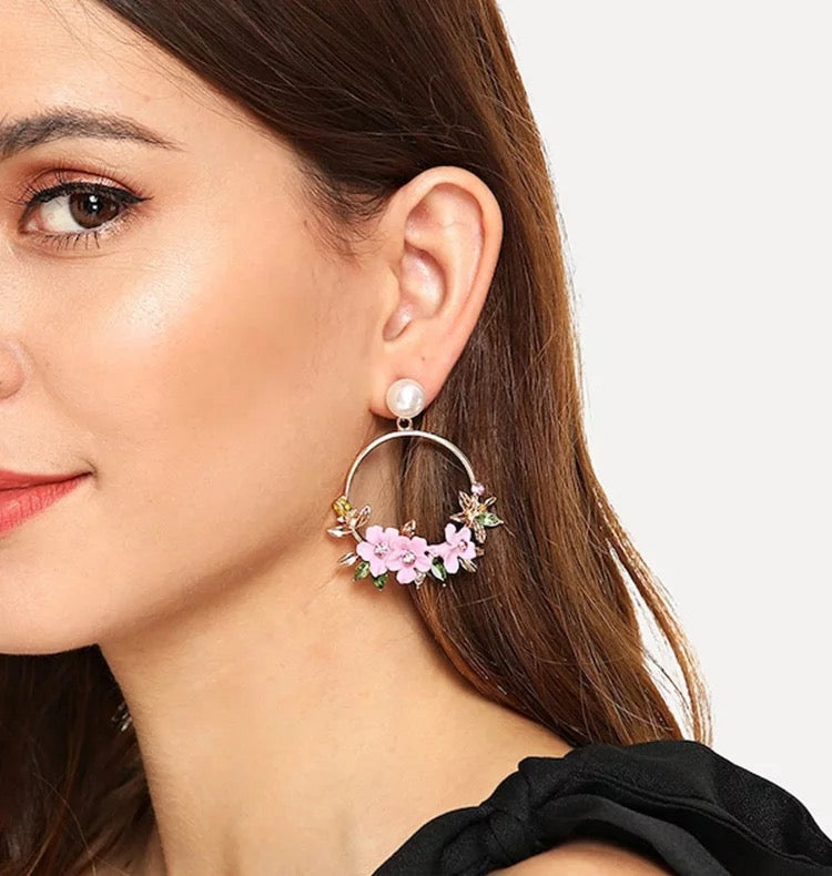 Enamel Flower Hoop Earrings