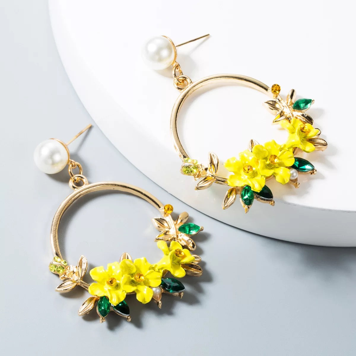Enamel Flower Hoop Earrings