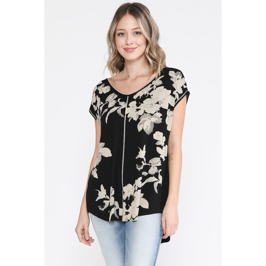 Floral Shirt Top with Subtle Sparkle