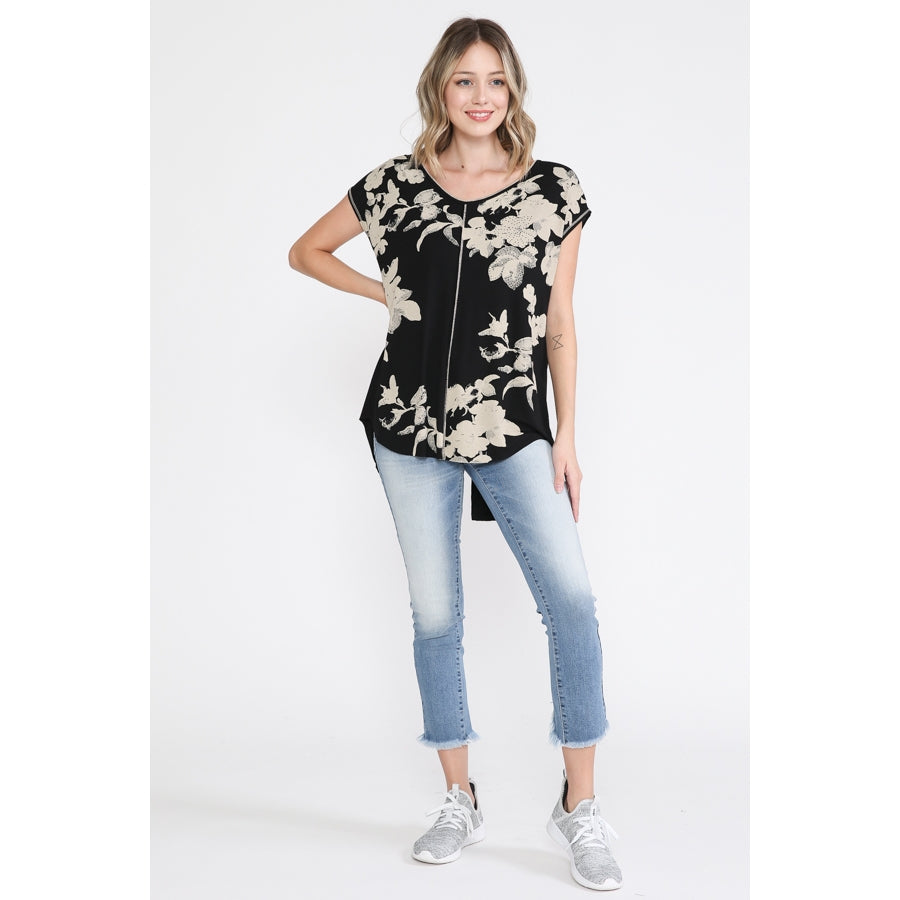 Floral Shirt Top with Subtle Sparkle