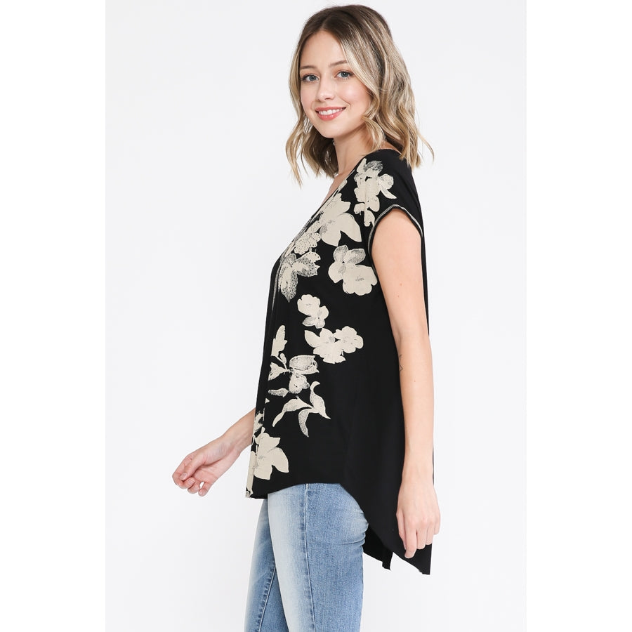 Floral Shirt Top with Subtle Sparkle