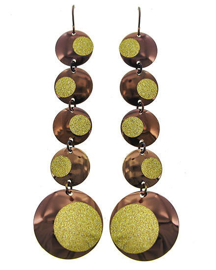 Chocolate Brown and Goldtone Circle Drop Dangling Earrings