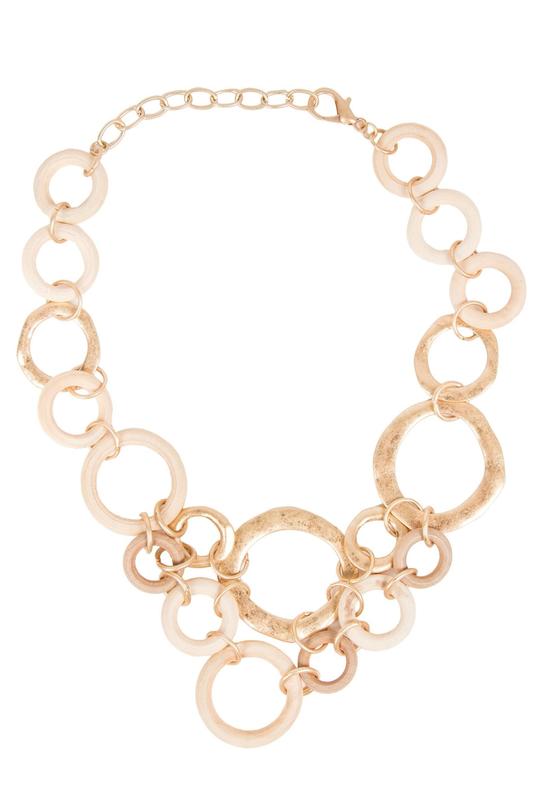 Wood and Brass Layered Circle Statement Necklace