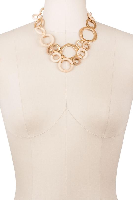 Wood and Brass Layered Circle Statement Necklace