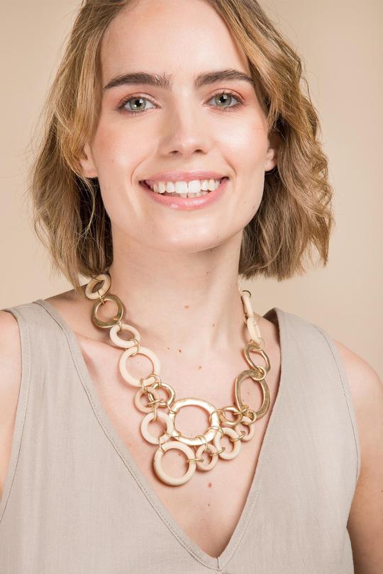Wood and Brass Layered Circle Statement Necklace