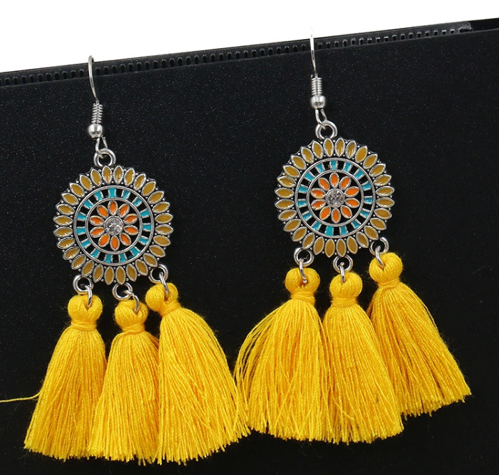 AJS Yellow Tassel Sundial Earrings
