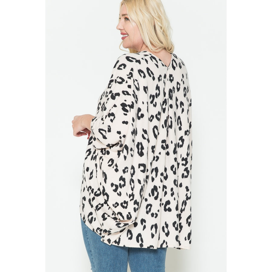 Dolman Sleeve Cardigan with White Leopard Print