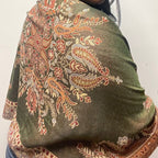 Olive Green Paisley Multicolored Pashmina Scarf