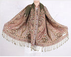Olive Green Paisley Multicolored Pashmina Scarf