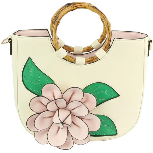Floral Embellished Satchel Shoulder Bag - Light Pink