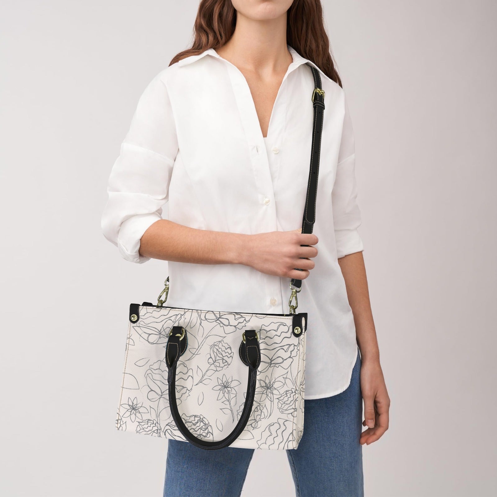 (Custom Order) Artwork Shoulder Bag - Floral Stencil