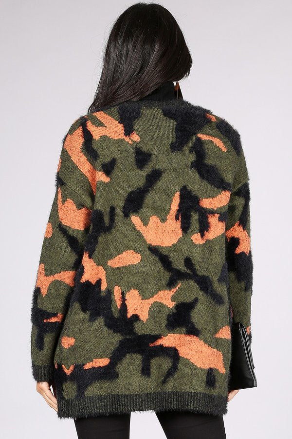 Olive and Multicolor Camo Cardigan