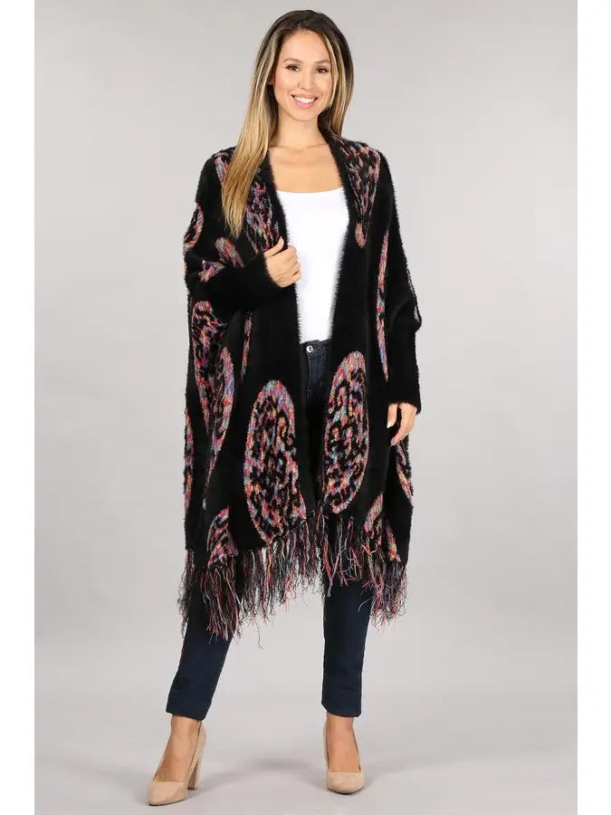 Paisley Multicolor and Black Draped Cardigan