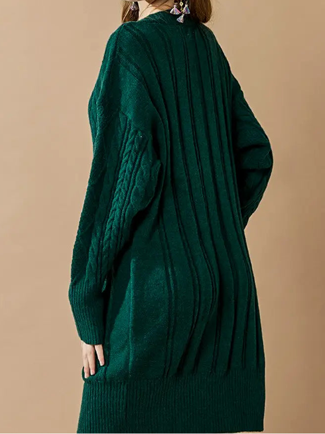 Hunter Green Cable Knit Midi Dress