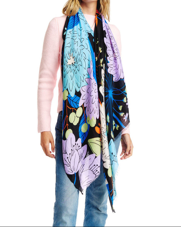 Spring Tropical Flowers Scarf - Cool Hues