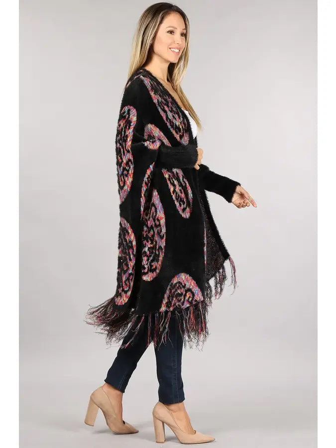 Paisley Multicolor and Black Draped Cardigan