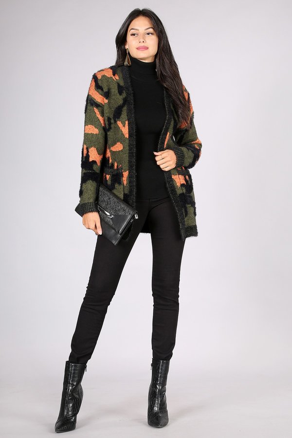 Olive and Multicolor Camo Cardigan