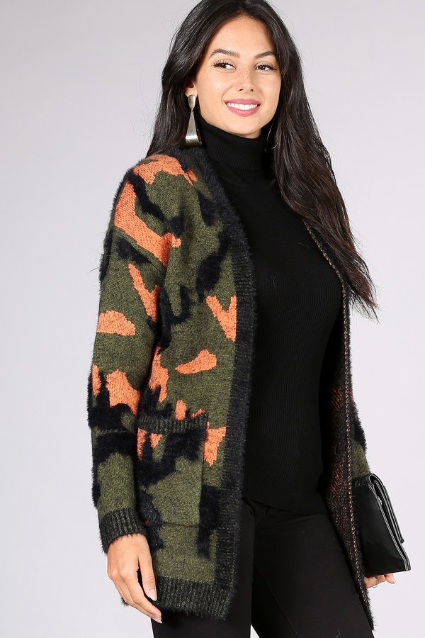 Olive and Multicolor Camo Cardigan