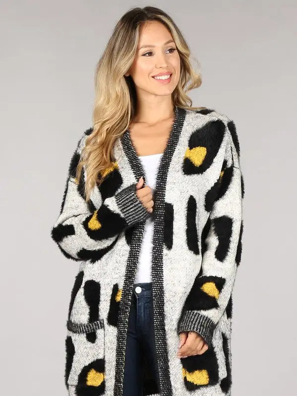Cheetah Cardigan Black Grey and Yellow