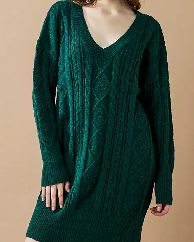 Hunter Green Cable Knit Midi Dress