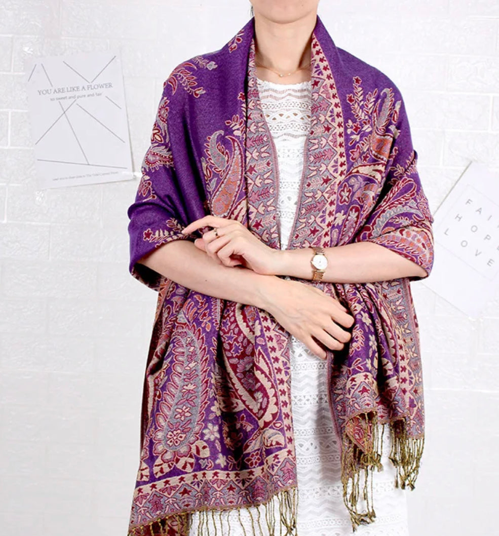 Purple Paisley Multicolored Pashmina Scarf