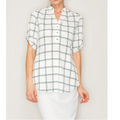 Printed Brushed V-Neck Button Up Top