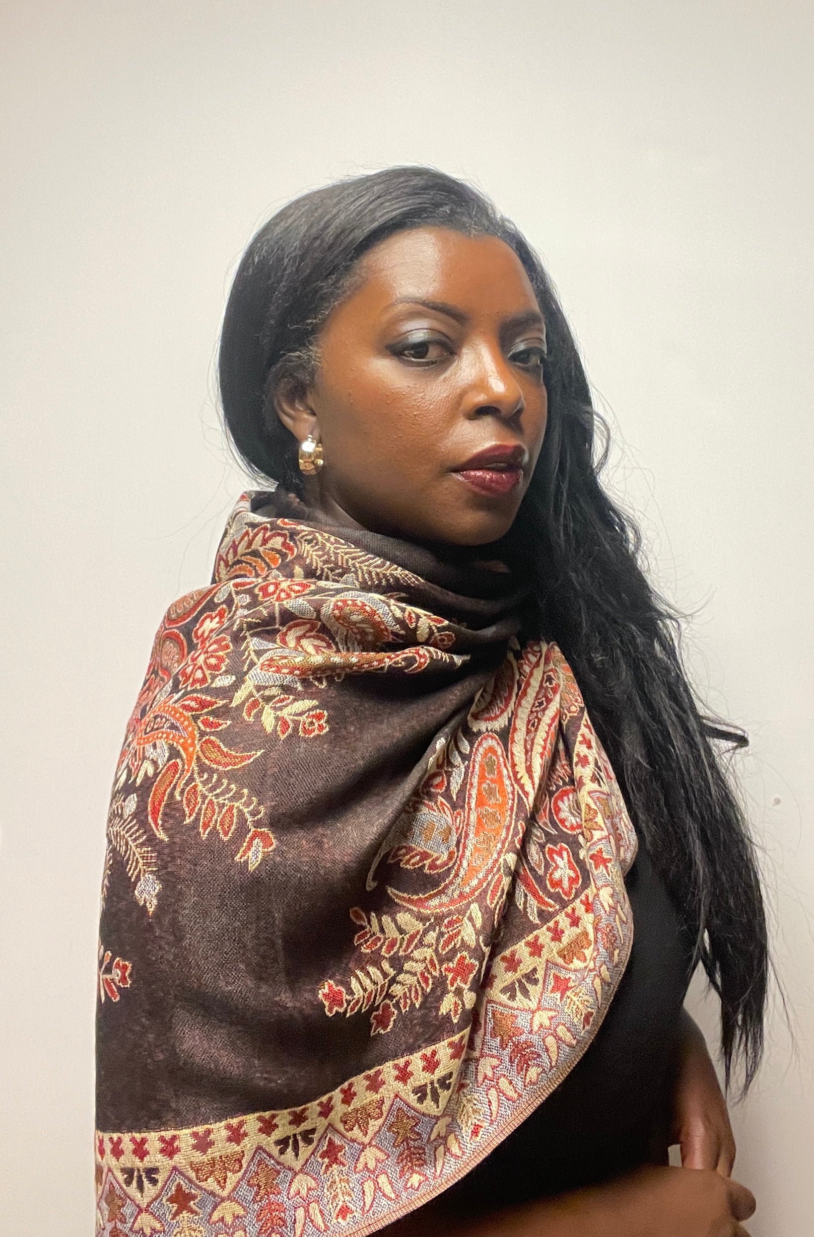 Charcoal Red Multicolored Pashmina Scarf