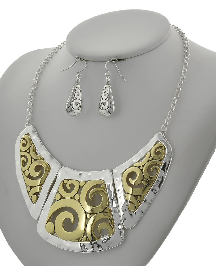 Chunky Silver and Goldtone Filigree Career Set