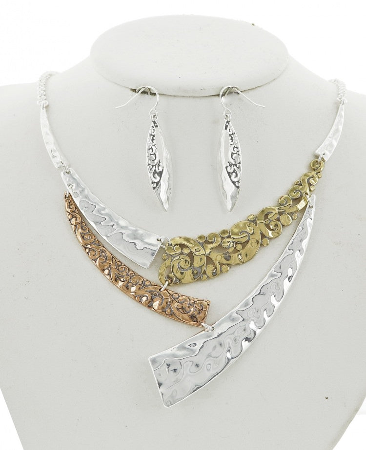 Silver and Goldtone Abstract Filigree Set