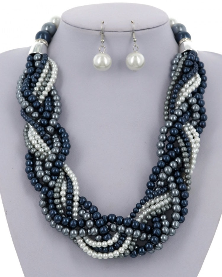 Navy and Silver Twisted Cluster Necklace