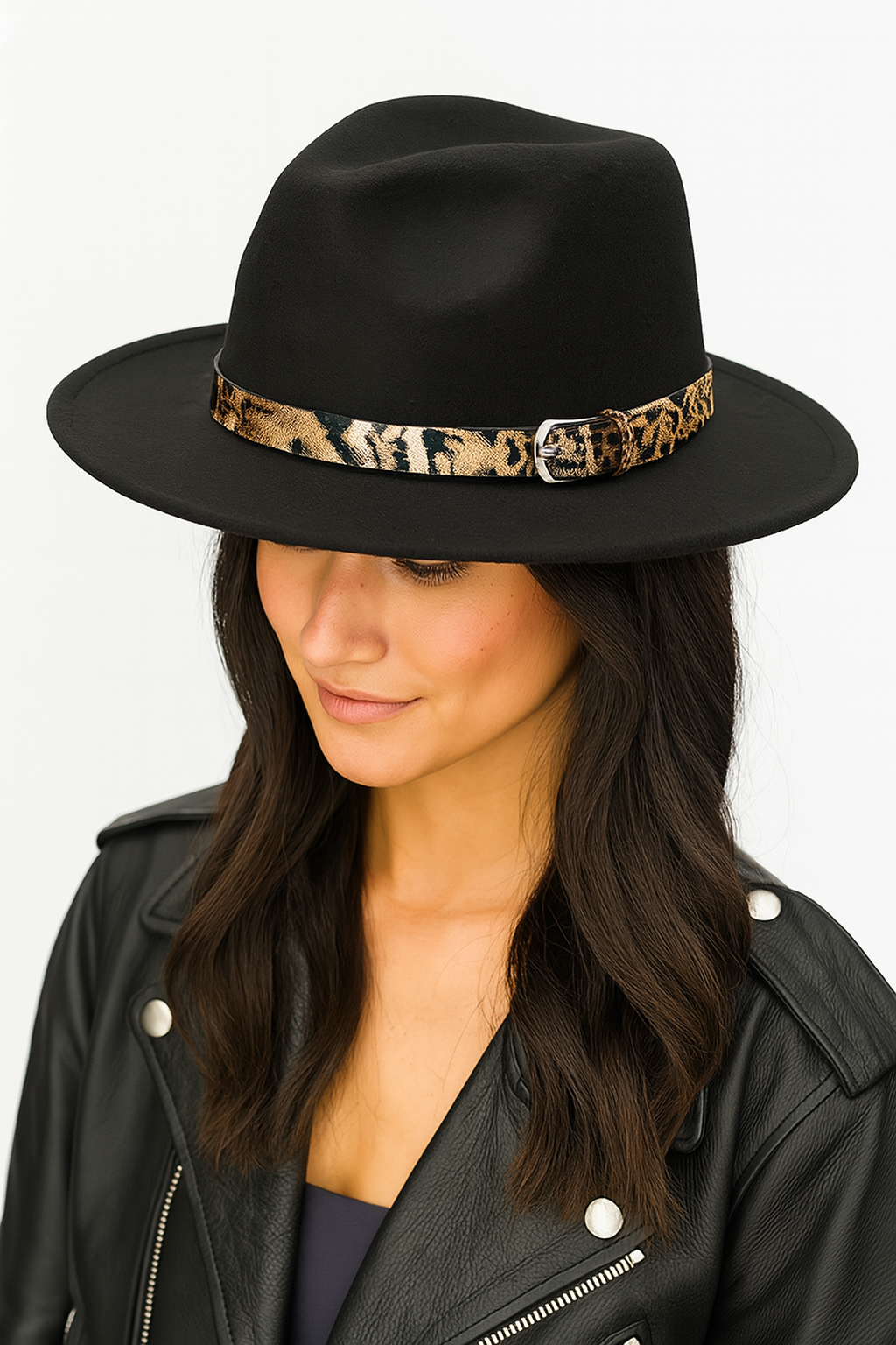 Black Animal Print Fedora Hat